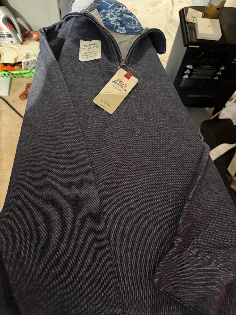 Izod Men’s Navy Heather Zip Pullover Sweater